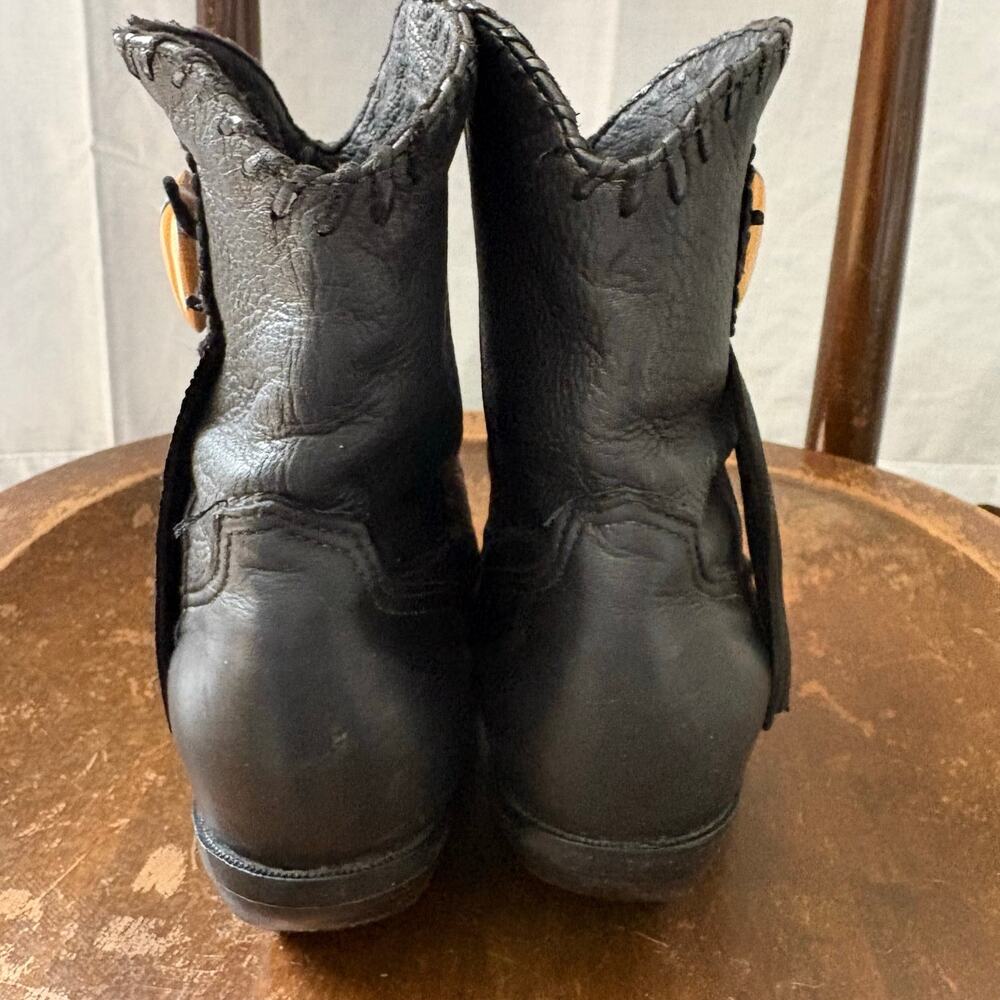 Zodiac Vintage 90s Western Fringe Boots Booties Triangle Leather Size 8 Medium - Picture 5 of 8